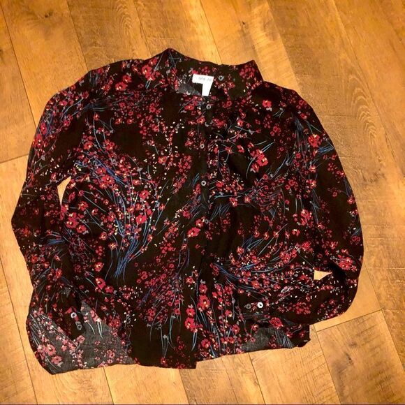 Nine West shirt. Black with red flowers size S - Picture 1 of 3